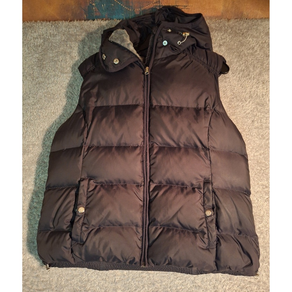 Eddie Bauer Goose Down Puffer Vest Womens XL Black Quilted Fleece Lined Utility